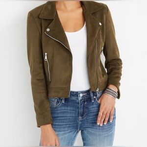 Vigoss Olive Green Faux Suede Moto Jacket - Size Large
